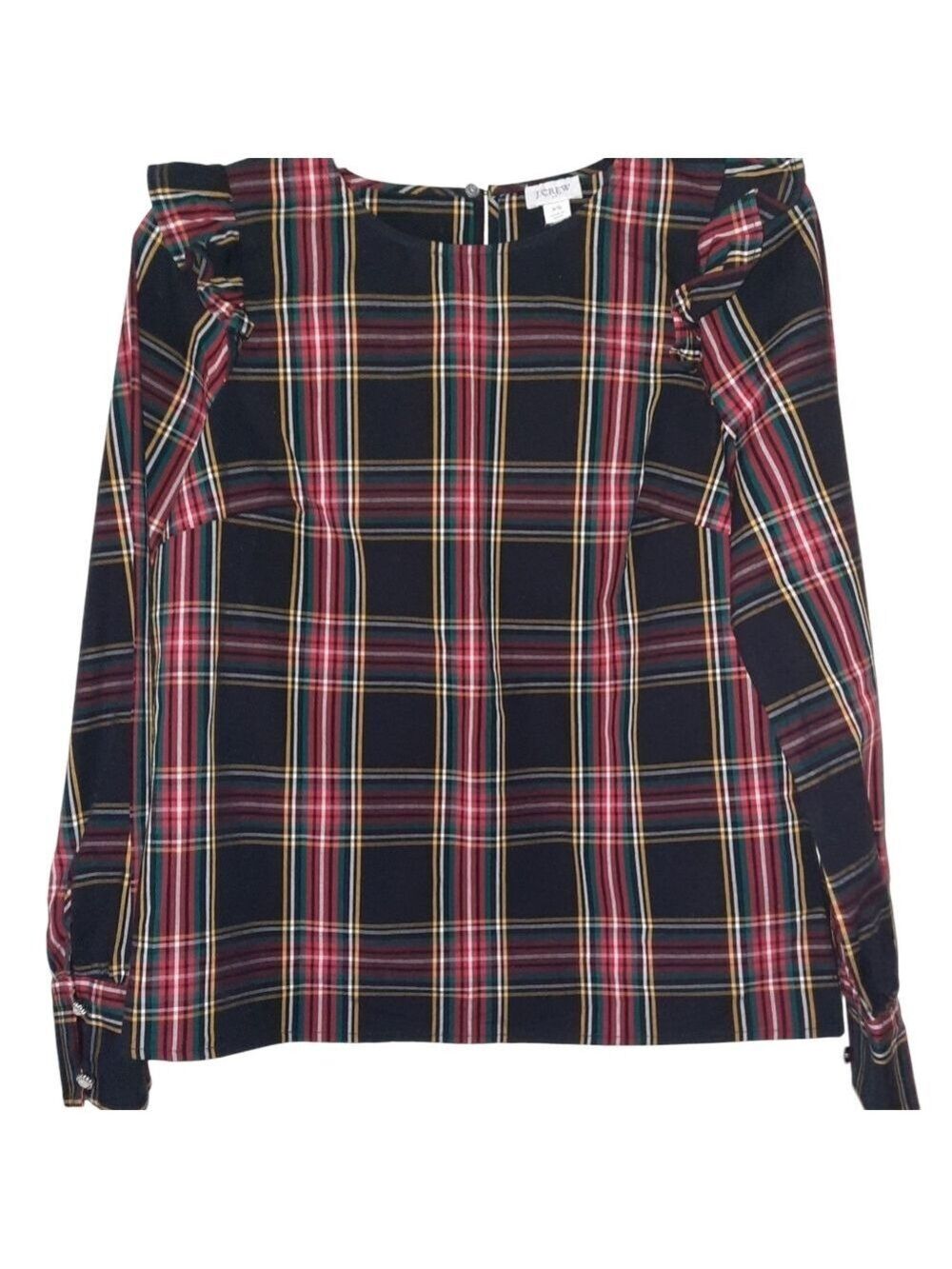 J Crew Tartan Ruffle Blouse Long Sleeve Poplin XS - Picture 2 of 7